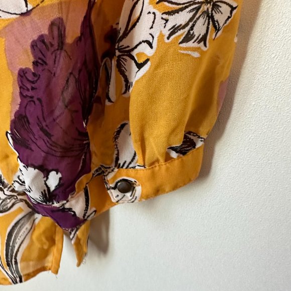 Liz Claiborne  Bold Yellow Purple Sheer Floral Blouse Size 3X - Picture 3 of 4